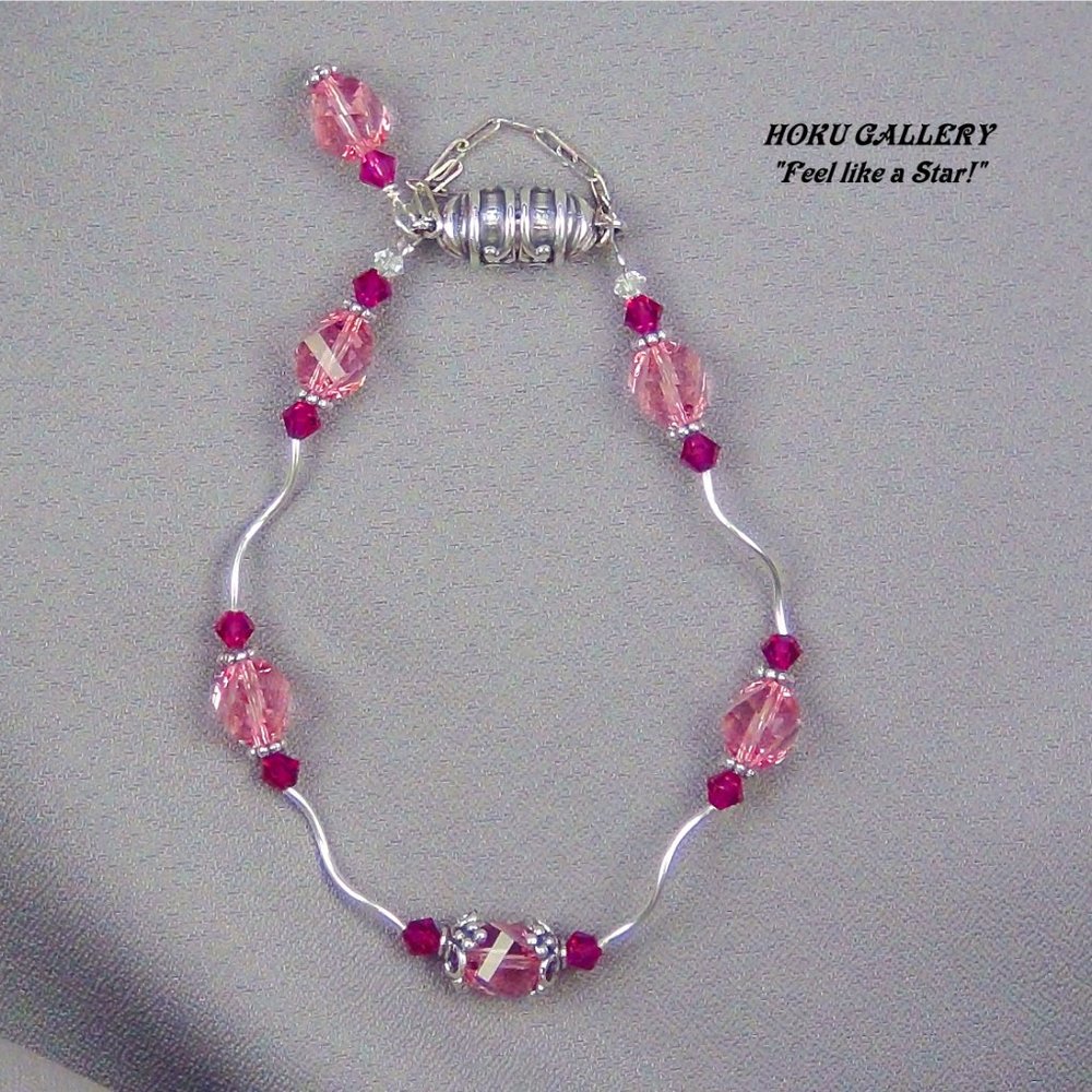 NWOT Bracelet, Rose & Siam Austrian Crystals Silver Twists Magnetic Clasp Size 7